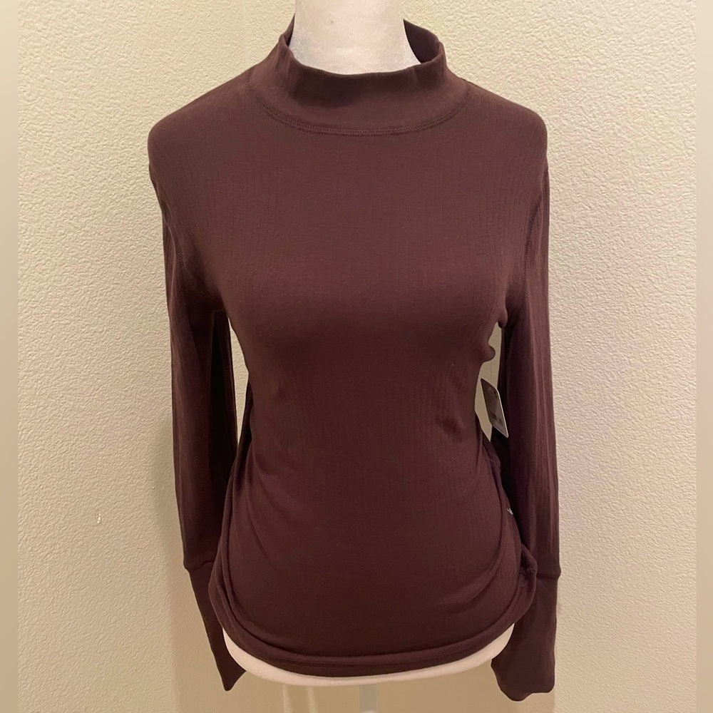 NWT Free people Womens Long Sleeve Ribbed shirt Half Turtle neck brown Espresso 